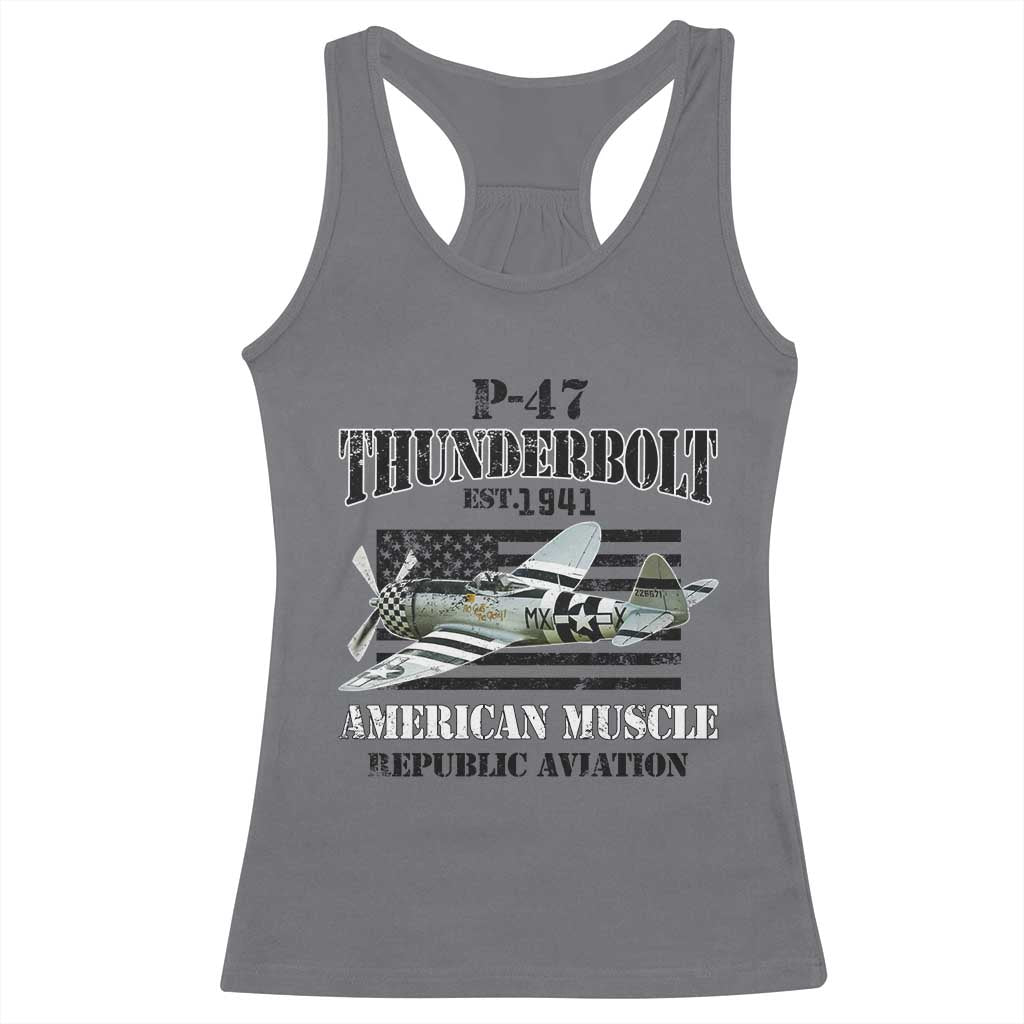 P-47 Thunderbolt WWII Airplane Racerback Tank Top American Muscle Vintage TS02 Charcoal Print Your Wear