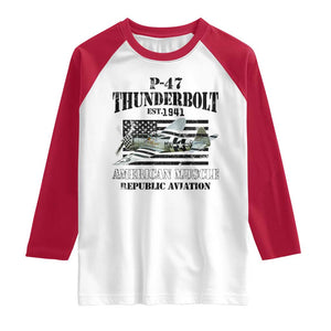 P-47 Thunderbolt WWII Airplane Raglan Shirt American Muscle Vintage TS02 White Red Print Your Wear