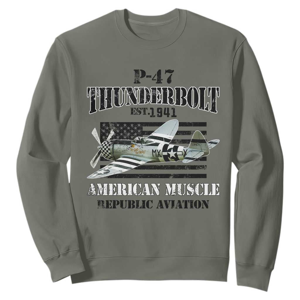 P-47 Thunderbolt WWII Airplane Sweatshirt American Muscle Vintage TS02 Military Green Print Your Wear