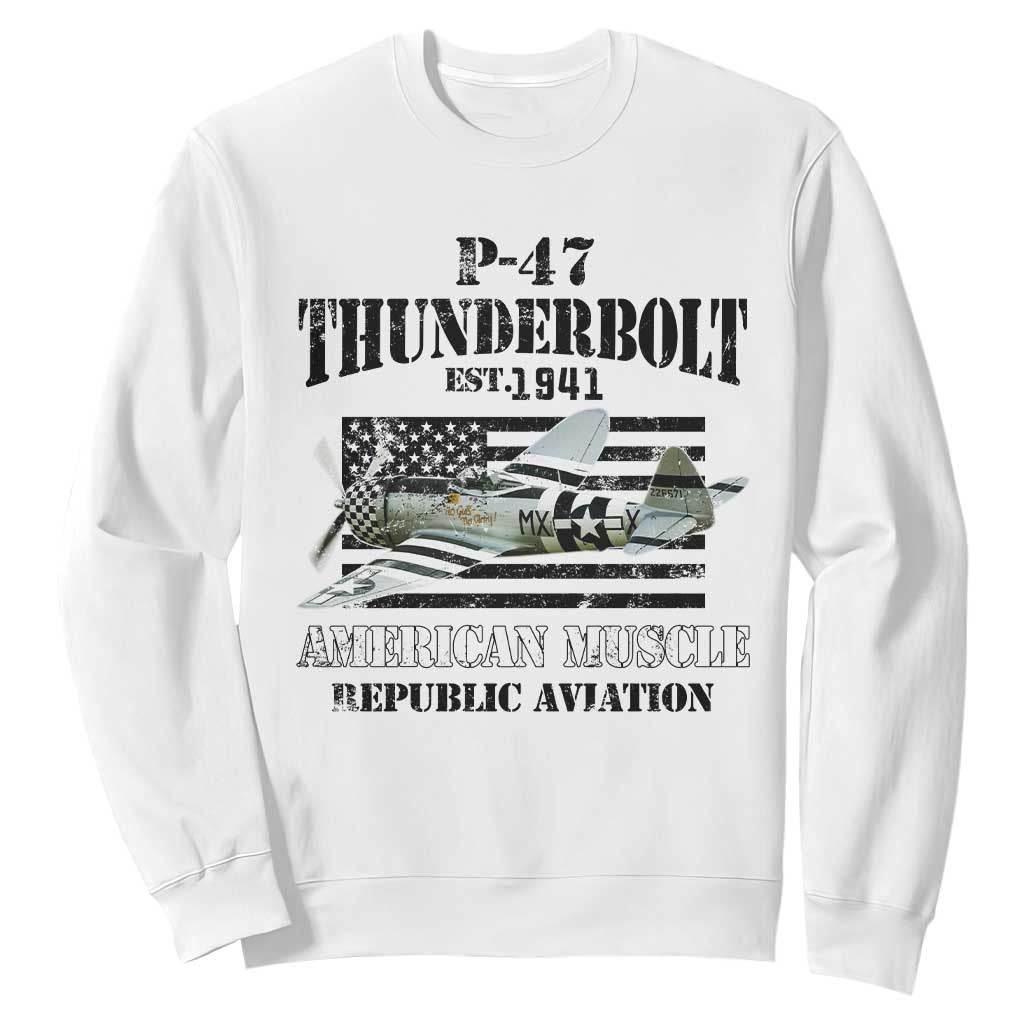 P-47 Thunderbolt WWII Airplane Sweatshirt American Muscle Vintage TS02 White Print Your Wear