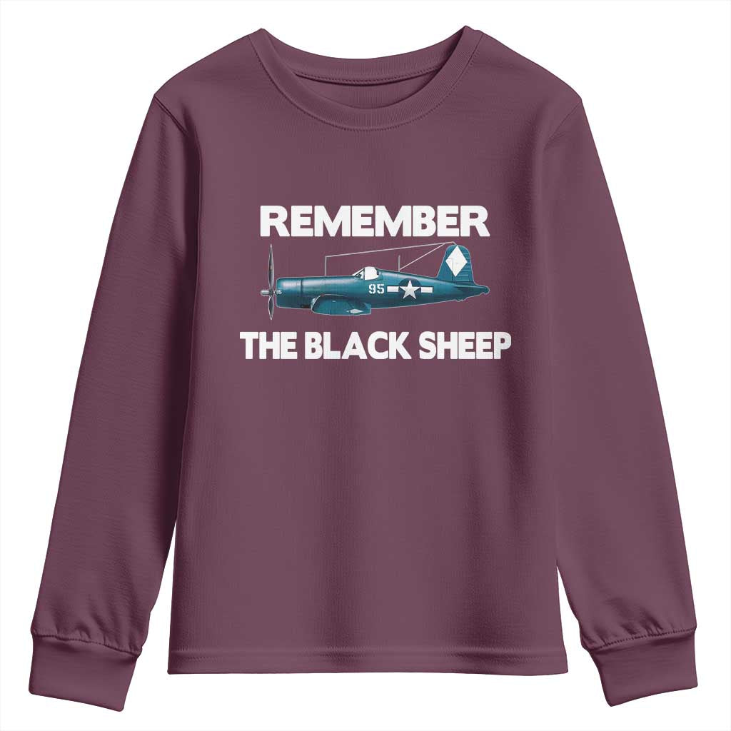CORSAIR WWII HISTORY Youth Sweatshirt Black Sheep Squadron Pilot TS02 Maroon Print Your Wear
