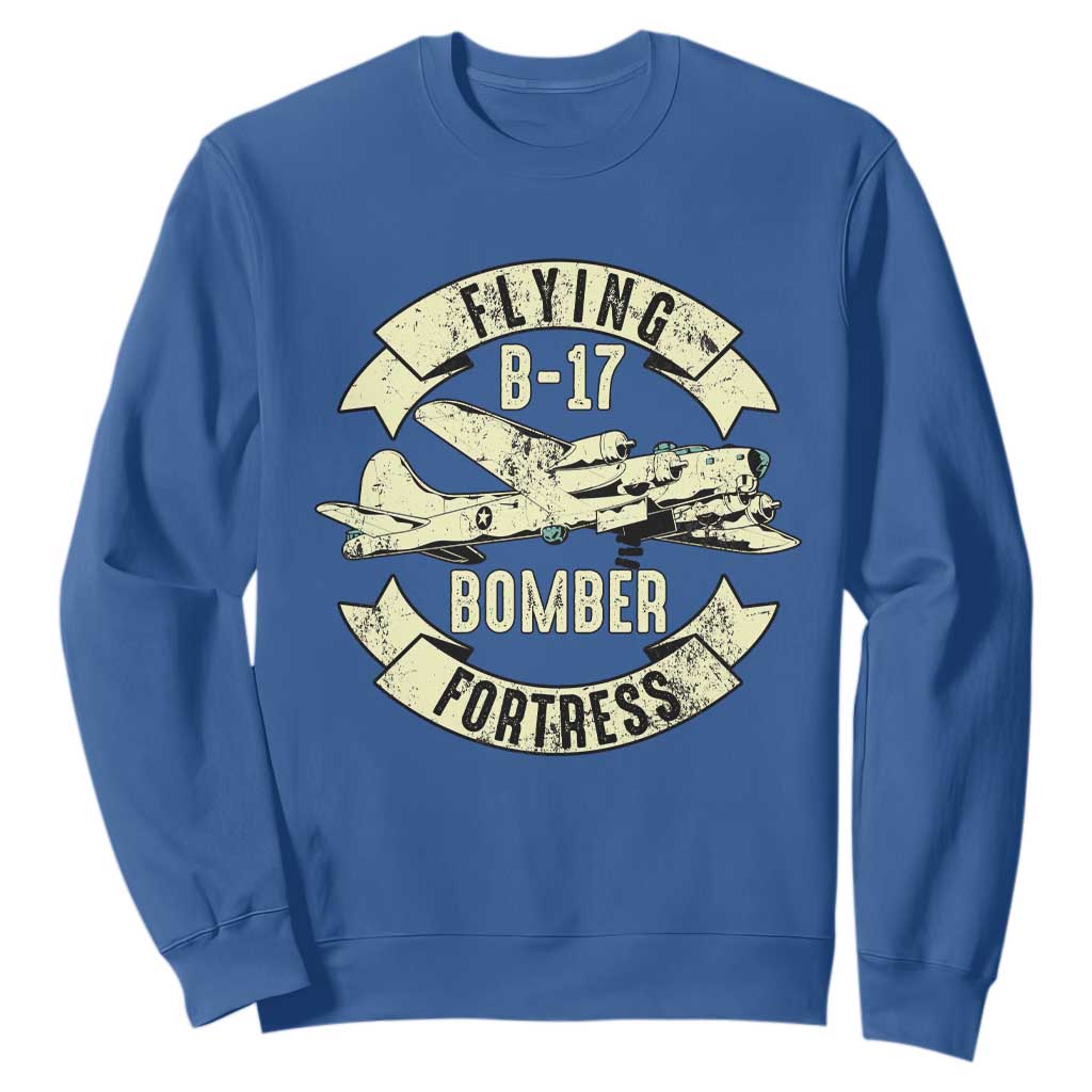 Vintage B-17 Bomber WW2 Aircraft Sweatshirt Plane Aviation Fighter Airplane Retro Grunge TS02 Royal Blue Print Your Wear