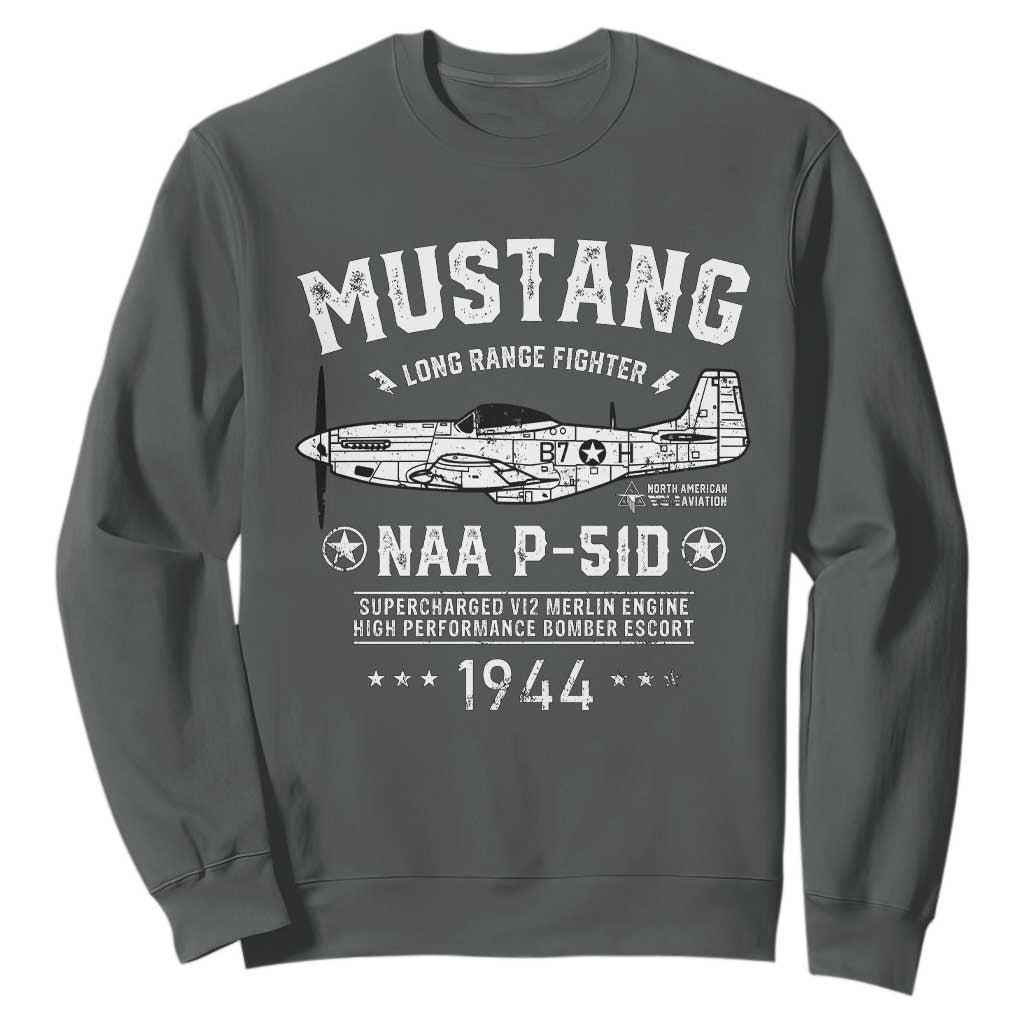 P-51 Mustang Sweatshirt North American Aviation WW2 P51 Fighter Plane TS02 Dark Heather Print Your Wear