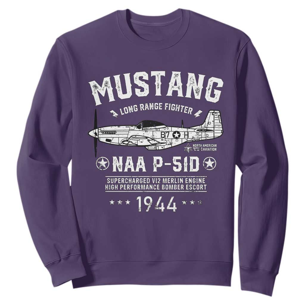 P-51 Mustang Sweatshirt North American Aviation WW2 P51 Fighter Plane TS02 Purple Print Your Wear