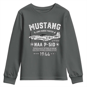 P-51 Mustang Youth Sweatshirt North American Aviation WW2 P51 Fighter Plane TS02 Dark Heather Print Your Wear