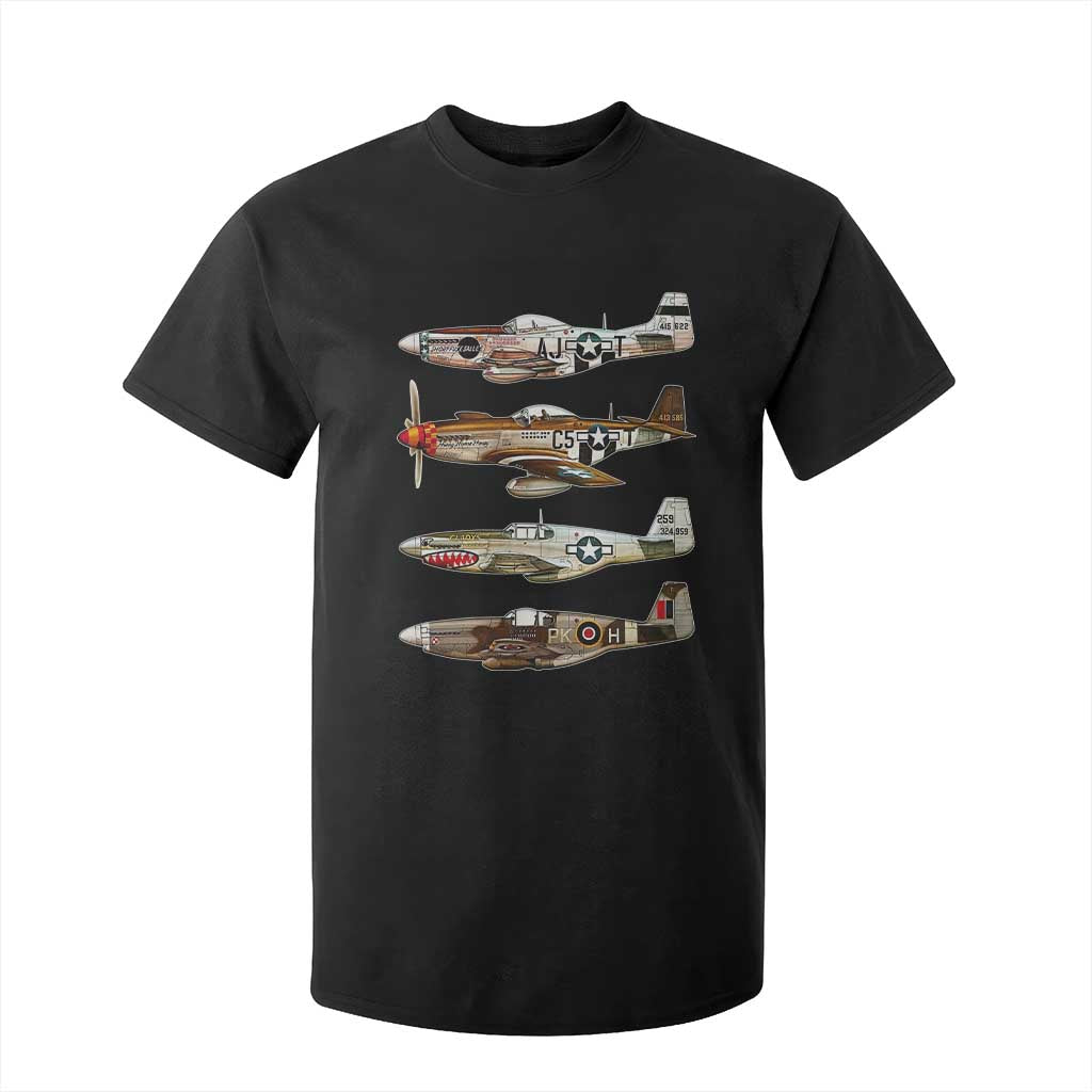 WW2 Warplanes B-17 P51 T Shirt For Kid Vintage WWII Fighter Planes Iconic Military Aircraft TS02 Black Print Your Wear