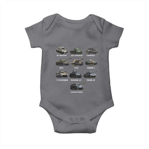 WW2 Tanks Baby Onesie M4 Sherman Panzer IV Tiger II T-34 History Buff TS02 Charcoal Print Your Wear