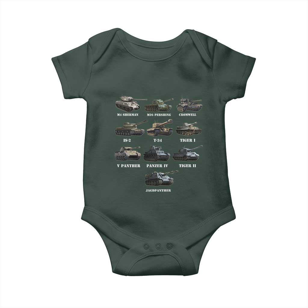 WW2 Tanks Baby Onesie M4 Sherman Panzer IV Tiger II T-34 History Buff TS02 Print Your Wear