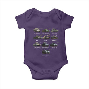 WW2 Tanks Baby Onesie M4 Sherman Panzer IV Tiger II T-34 History Buff TS02 Purple Print Your Wear