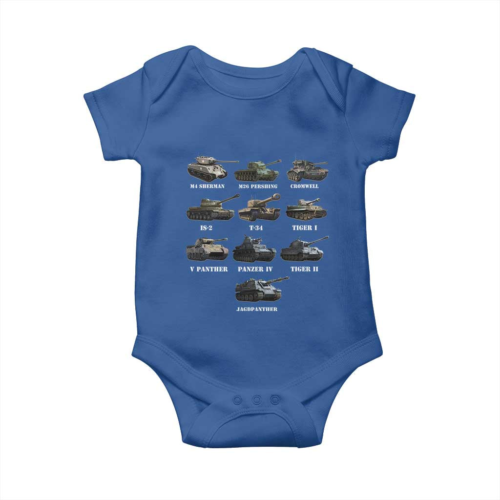 WW2 Tanks Baby Onesie M4 Sherman Panzer IV Tiger II T-34 History Buff TS02 Royal Blue Print Your Wear