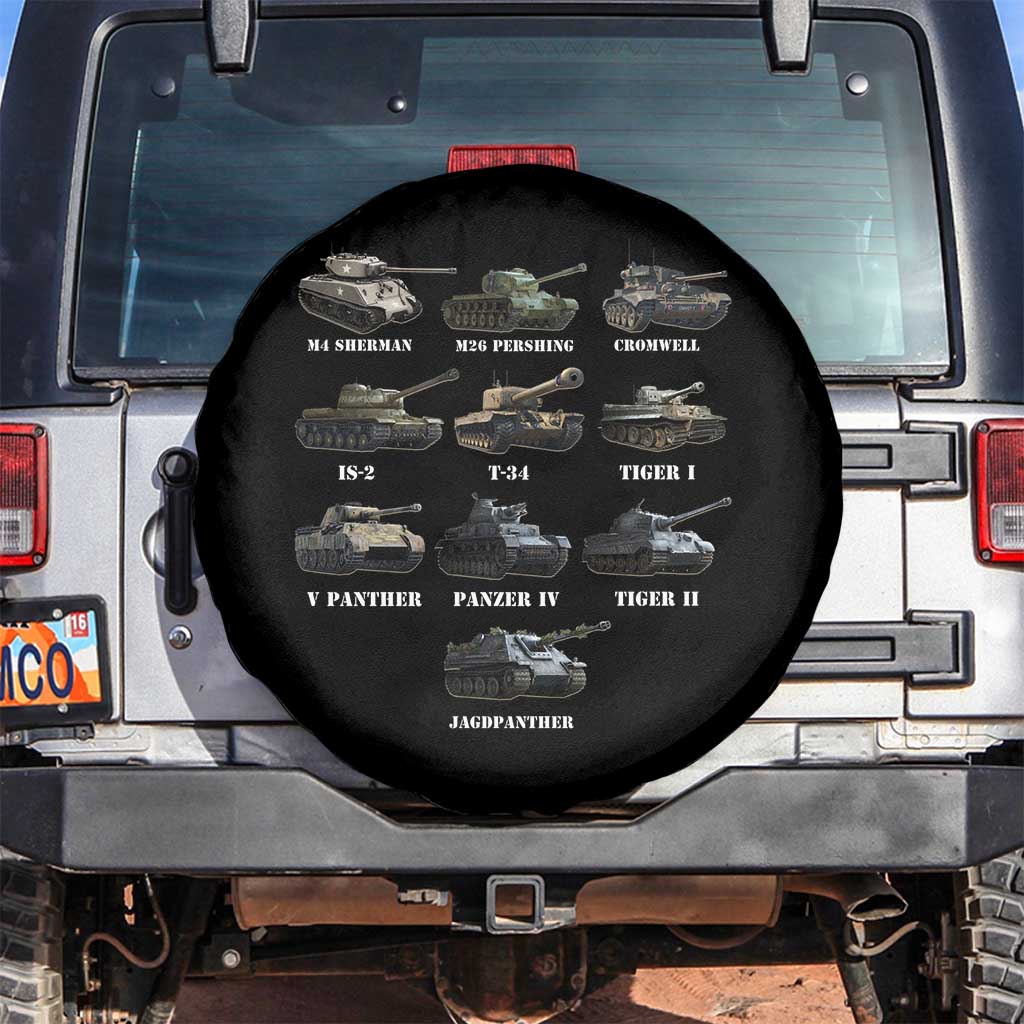 WW2 Tanks Spare Tire Cover M4 Sherman Panzer IV Tiger II T-34 History Buff TS02 No hole Black Print Your Wear