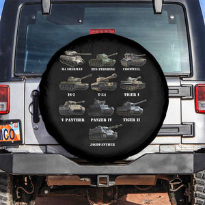 WW2 Tanks Spare Tire Cover M4 Sherman Panzer IV Tiger II T-34 History Buff TS02 No hole Black Print Your Wear