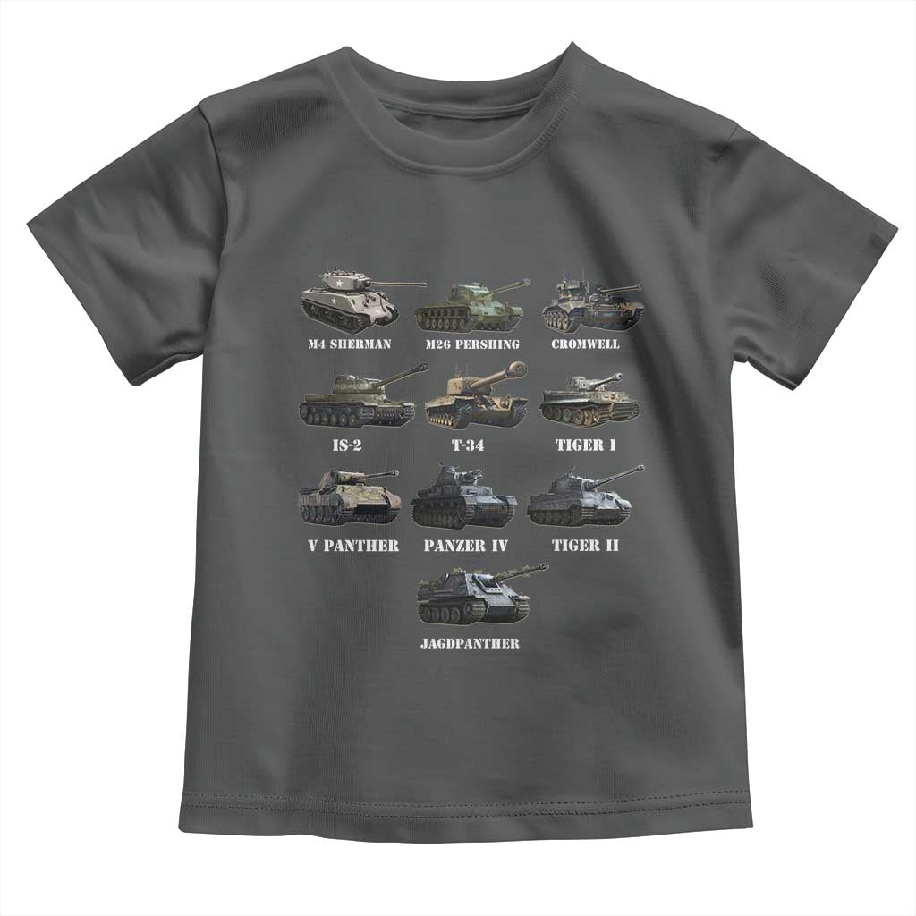 WW2 Tanks Toddler T Shirt M4 Sherman Panzer IV Tiger II T-34 History Buff TS02 Dark Heather Print Your Wear