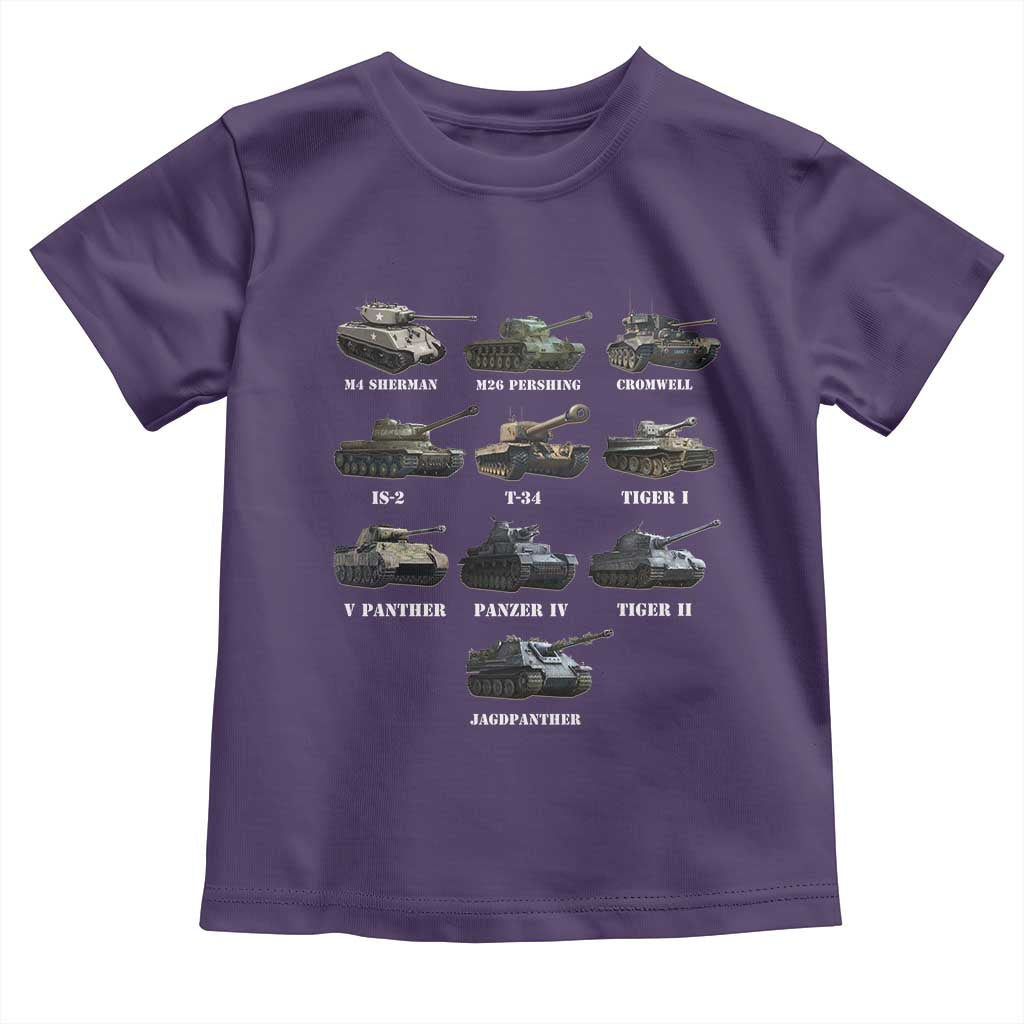 WW2 Tanks Toddler T Shirt M4 Sherman Panzer IV Tiger II T-34 History Buff TS02 Purple Print Your Wear