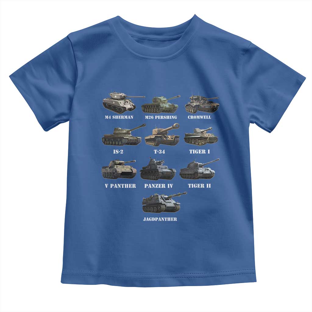 WW2 Tanks Toddler T Shirt M4 Sherman Panzer IV Tiger II T-34 History Buff TS02 Royal Blue Print Your Wear