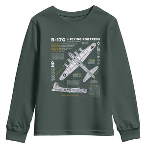 B-17 Flying Fortress Youth Sweatshirt WW2 B-17G Bomber Vintage Aviation TS02 Dark Forest Green Print Your Wear