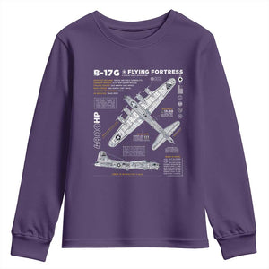 B-17 Flying Fortress Youth Sweatshirt WW2 B-17G Bomber Vintage Aviation TS02 Purple Print Your Wear