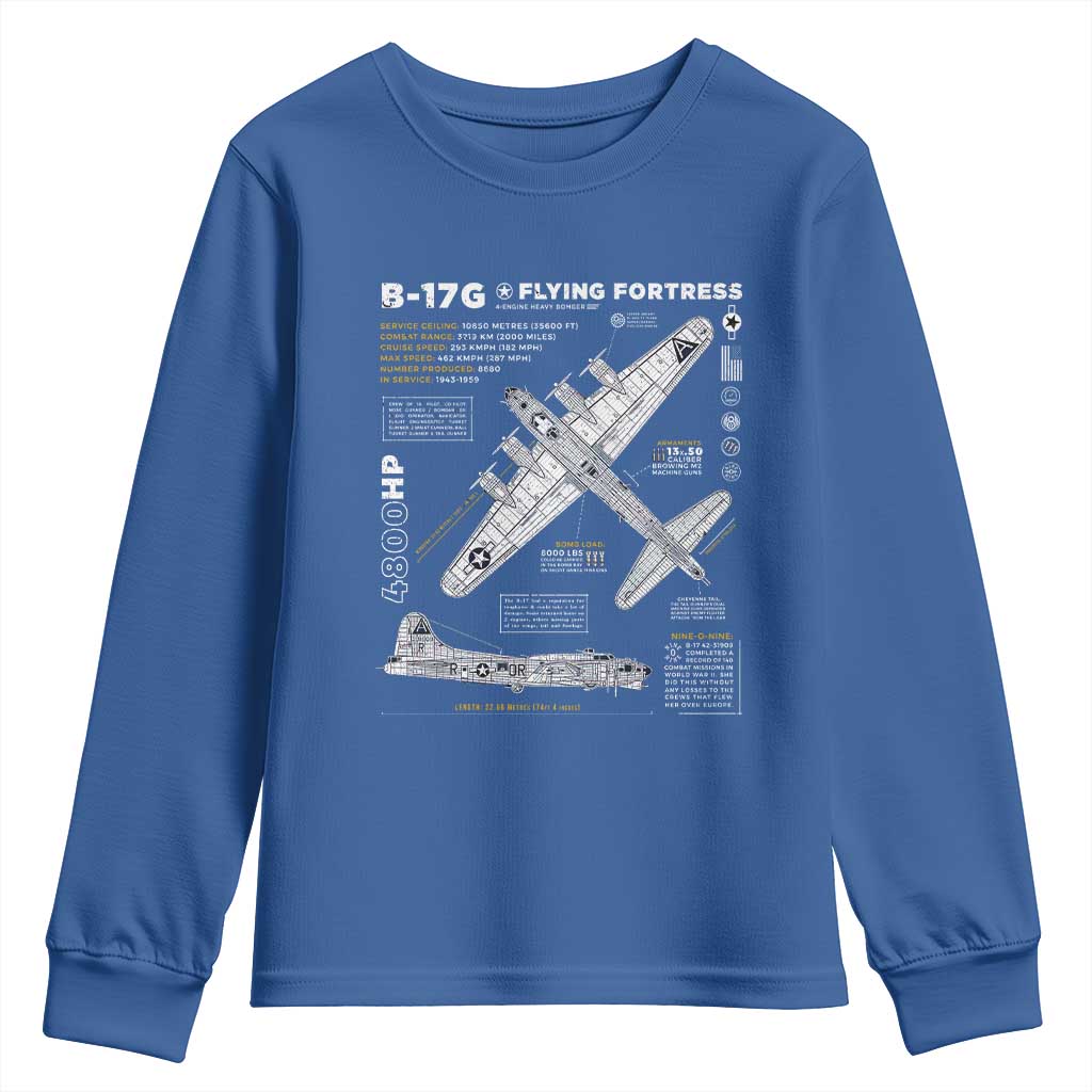 B-17 Flying Fortress Youth Sweatshirt WW2 B-17G Bomber Vintage Aviation TS02 Royal Blue Print Your Wear