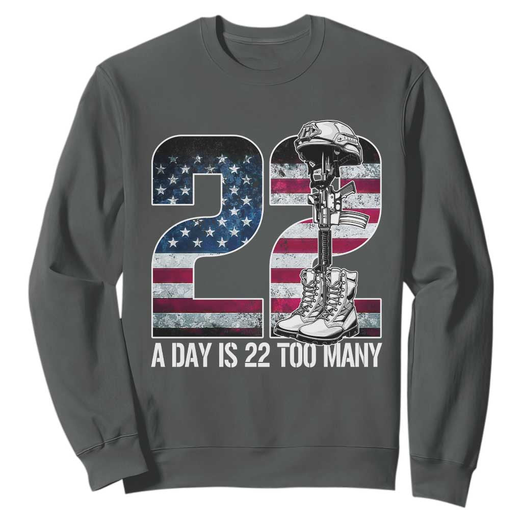 Veteran Suicide Awareness Sweatshirt 22 A Day is 22 Too Many Veteran Lives Matter TS02 Dark Heather Print Your Wear
