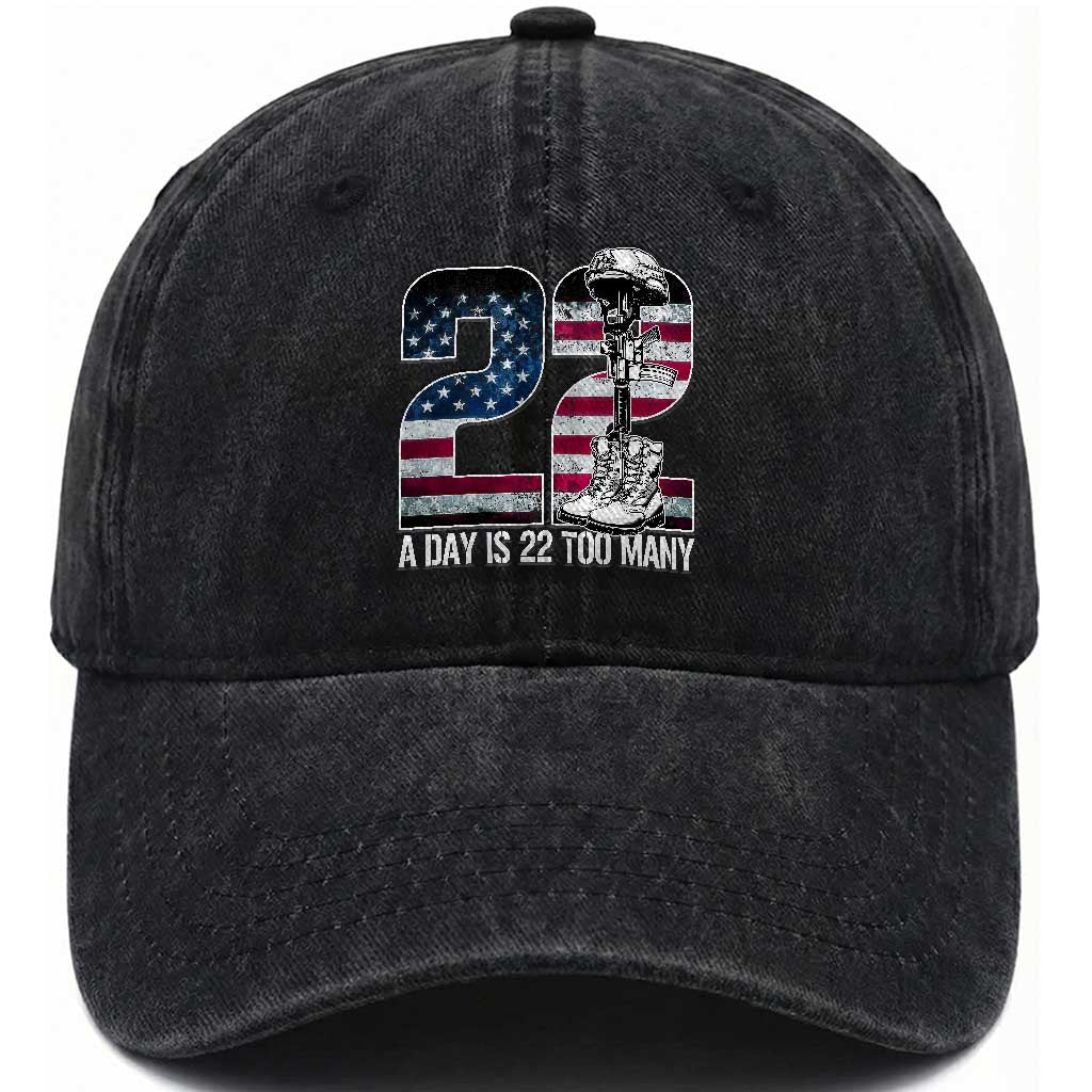 Veteran Suicide Awareness Washed Cotton Baseball Cap 22 A Day is 22 Too Many Veteran Lives Matter TS02 Washed Cap Universal Fit Black Print Your Wear
