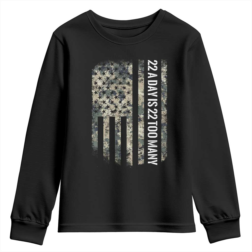 Veteran Suicide Awareness Youth Sweatshirt USA Flag 22 A Day Is 22 Too Many TS02 Black Print Your Wear
