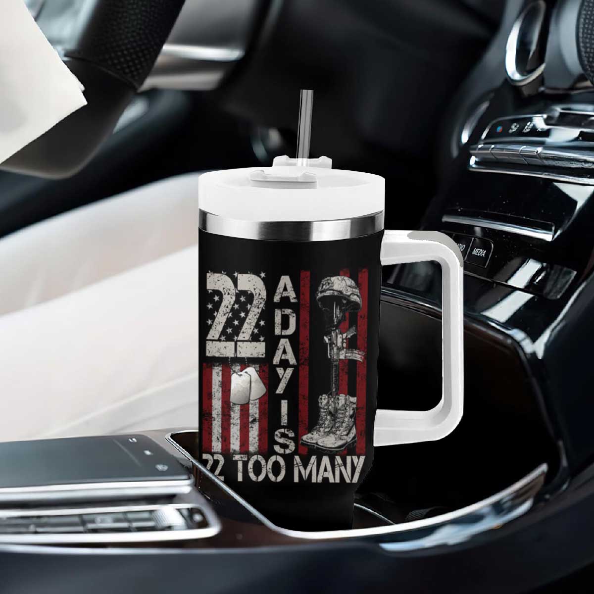 Veteran Suicide Awareness Tumbler With Handle 22 A Day Is 22 Too Many TS02 Print Your Wear