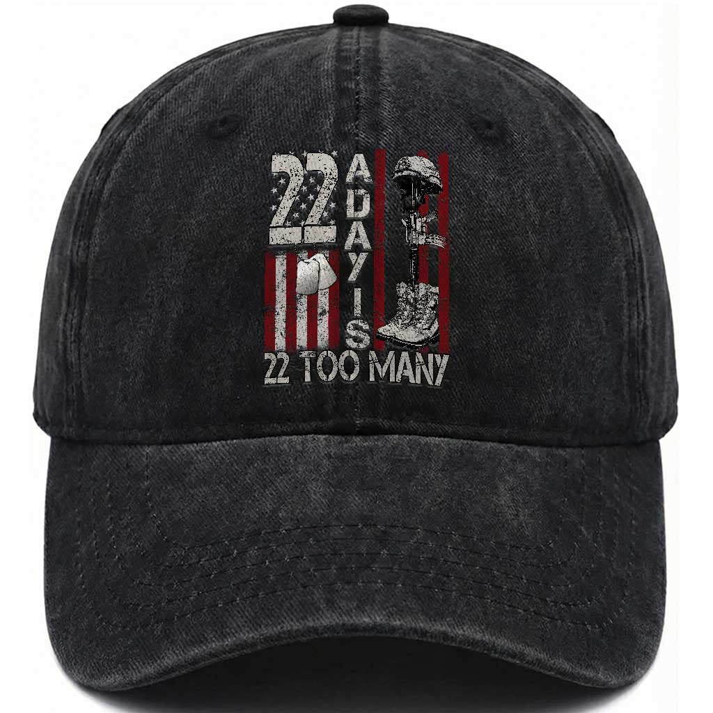 Veteran Suicide Awareness Washed Cotton Baseball Cap 22 A Day Is 22 Too Many TS02 Washed Cap Universal Fit Black Print Your Wear