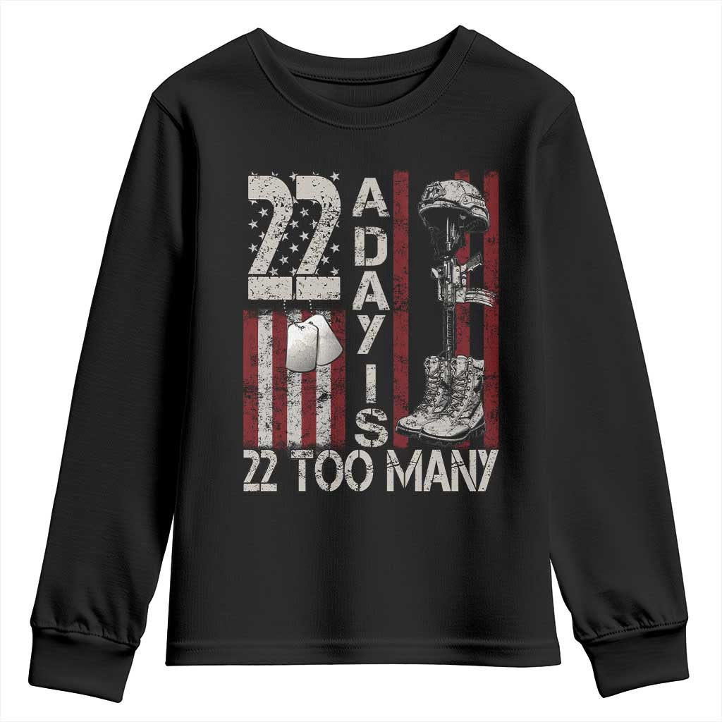 Veteran Suicide Awareness Youth Sweatshirt 22 A Day Is 22 Too Many TS02 Black Print Your Wear