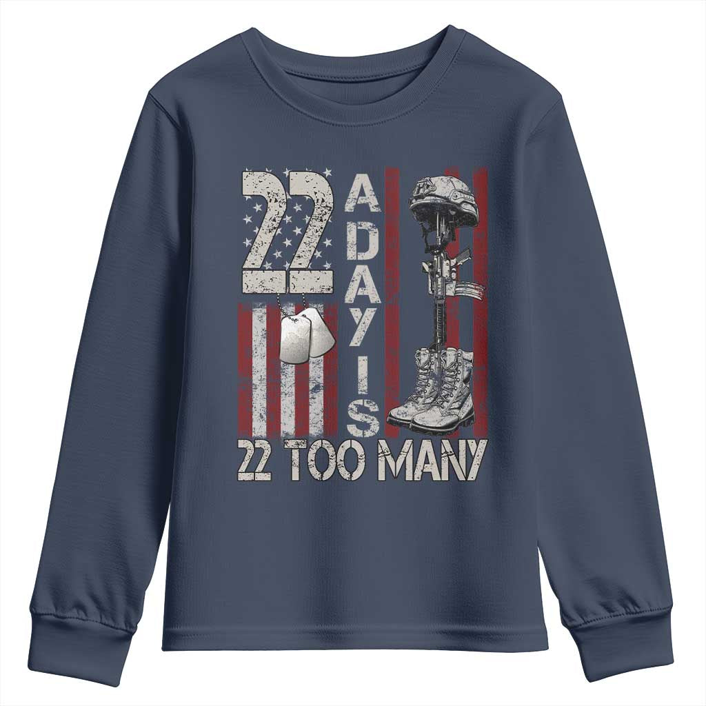 Veteran Suicide Awareness Youth Sweatshirt 22 A Day Is 22 Too Many TS02 Navy Print Your Wear