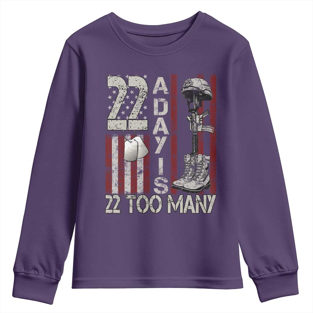 Veteran Suicide Awareness Youth Sweatshirt 22 A Day Is 22 Too Many TS02 Purple Print Your Wear