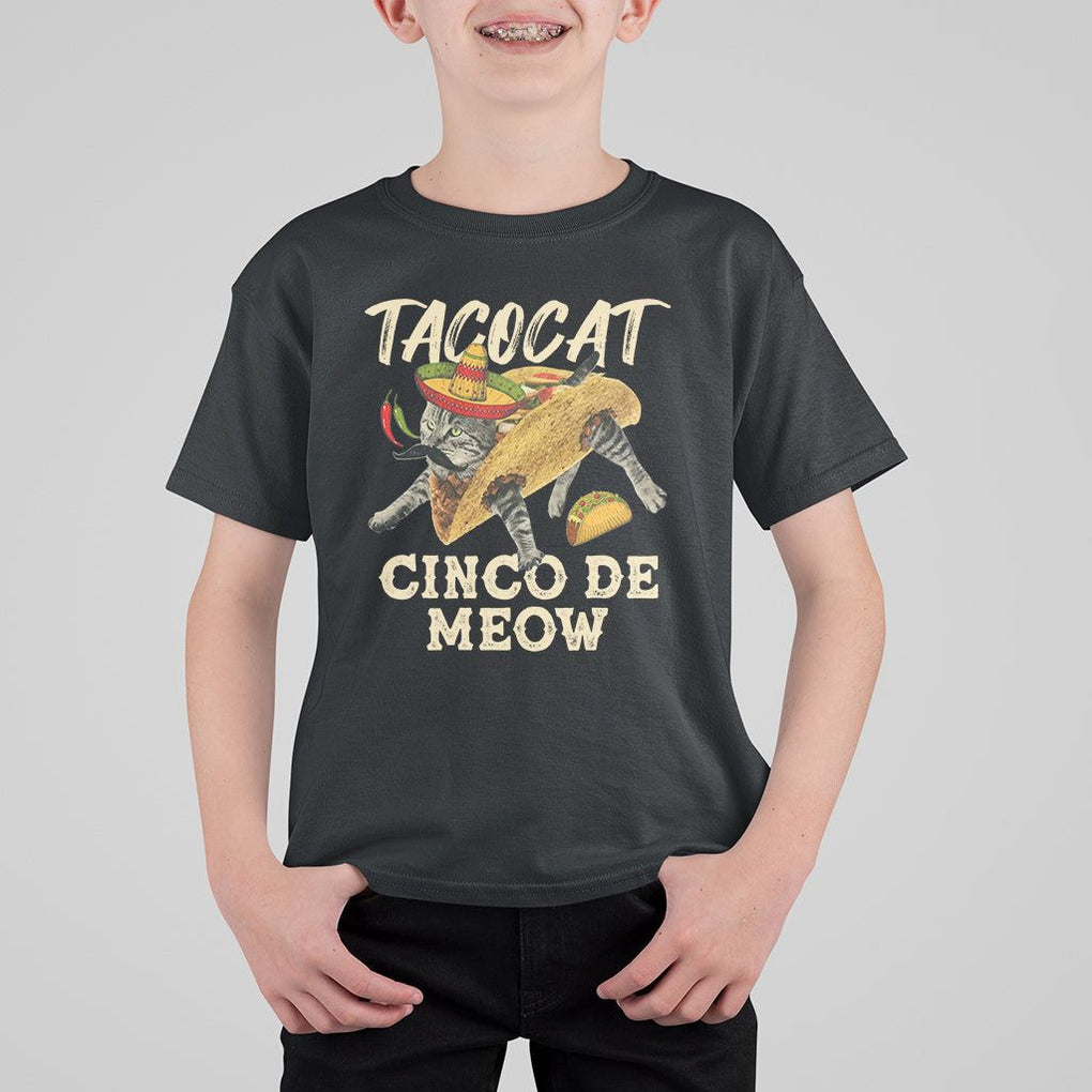 Funny Cat Cinco De Mayo T Shirt For Kid Tacocat Cinco De Meow Mexican Tacos Cats Lovers TS02 Black Printyourwear
