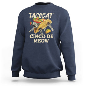 Funny Cat Cinco De Mayo Sweatshirt Tacocat Cinco De Meow Mexican Tacos Cats Lovers TS02 Navy Printyourwear