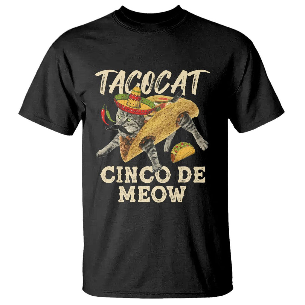 Funny Cat Cinco De Mayo T Shirt Tacocat Cinco De Meow Mexican Tacos Cats Lovers TS02 Black Printyourwear