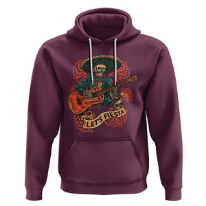 Day of the Dead Hoodie Mexican Skeleton With Guitar Machiari Musican Let's Fiesta Dia De Los Muertos TS02 Maroon Printyourwear