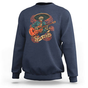 Day of the Dead Sweatshirt Mexican Skeleton With Guitar Machiari Musican Let's Fiesta Dia De Los Muertos TS02 Navy Printyourwear