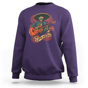 Day of the Dead Sweatshirt Mexican Skeleton With Guitar Machiari Musican Let's Fiesta Dia De Los Muertos TS02 Purple Printyourwear