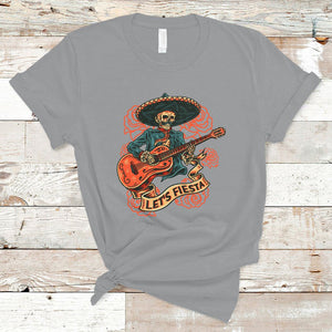 Day of the Dead T Shirt Mexican Skeleton With Guitar Machiari Musican Let's Fiesta Dia De Los Muertos TS02 Sport Gray Printyourwear