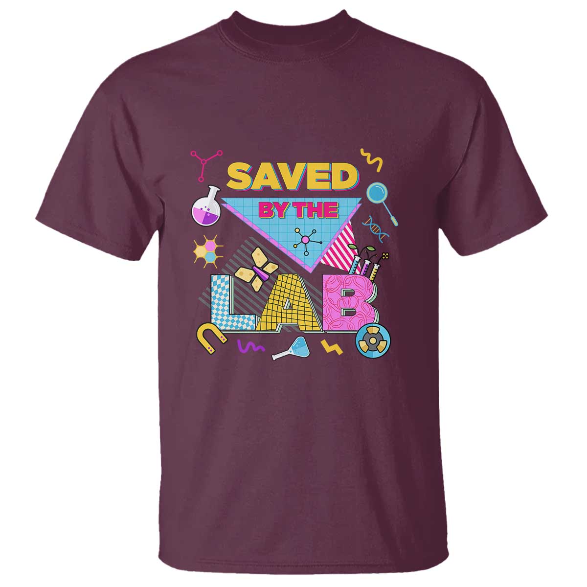 Lab Week T Shirt Saved By The Lab Retro Medical Laboratory Tech TS02 Maroon Printyourwear