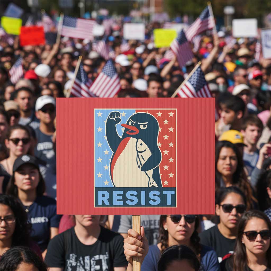 Funny Penguin Resist Graphic Protest Sign Resist Protest Against Tariffs TS02 Horizontal 18