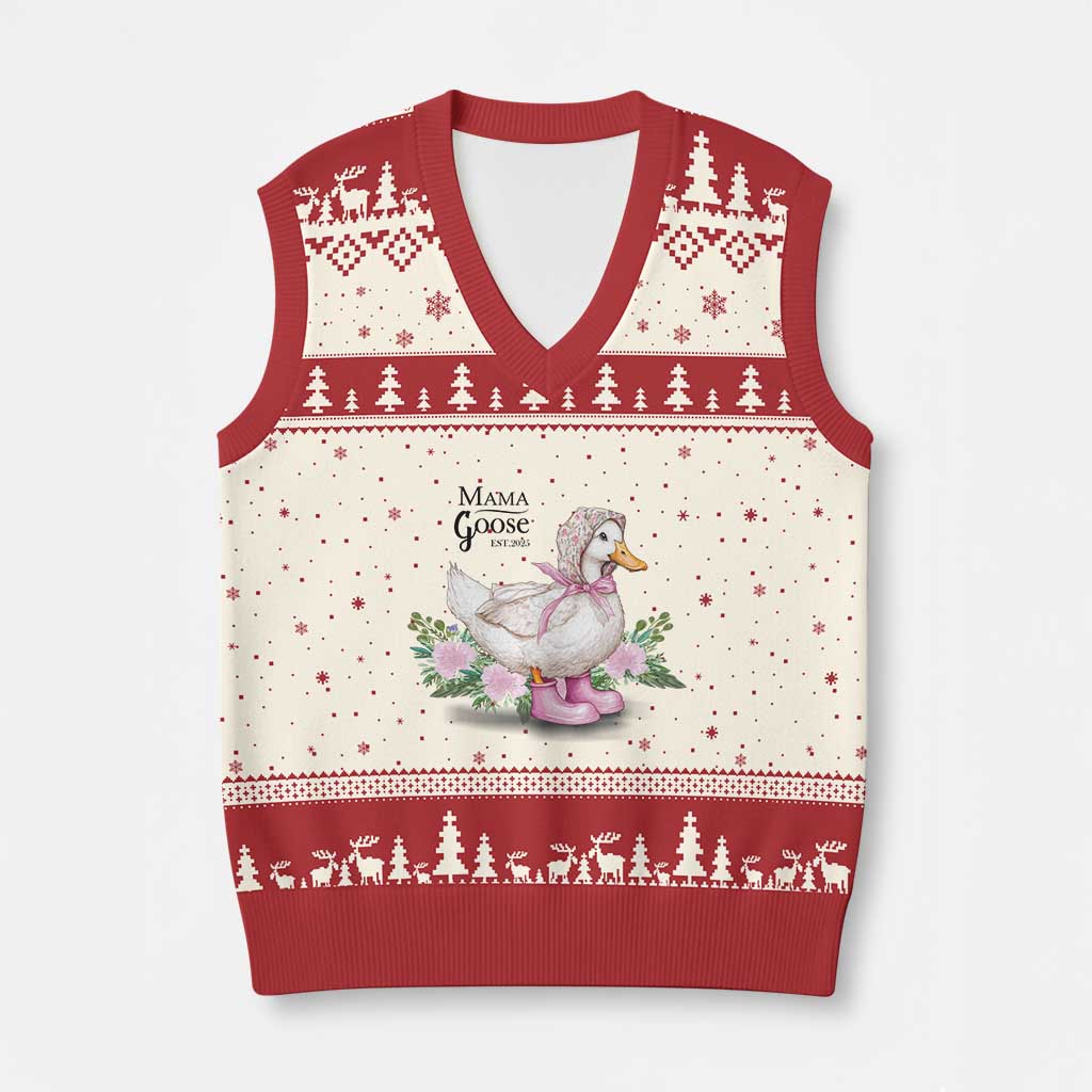Mama Goose Est 2025 V-Neck Knit Sweater Vest Vintage New Mom Mothers Day TS02 Beige Red Print Your Wear