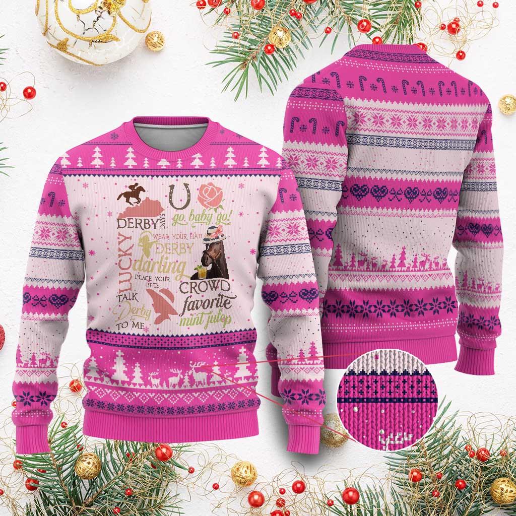 Talk Derby To Me Ugly Christmas Sweater Horse Riders Ky Racing Day TS02 Hot Pink Print Your Wear