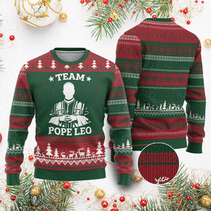Team Pope Leo XIV Ugly Christmas Sweater Vintage Catholic Faith Historical Religious Support TS02 Red Green Print Your Wear