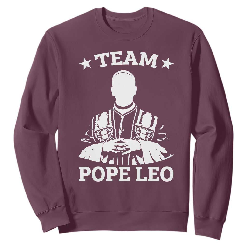 Team Pope Leo XIV Sweatshirt Vintage Catholic Faith Historical Religious Support TS02 Maroon Print Your Wear
