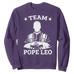 Team Pope Leo XIV Sweatshirt Vintage Catholic Faith Historical Religious Support TS02 Purple Print Your Wear