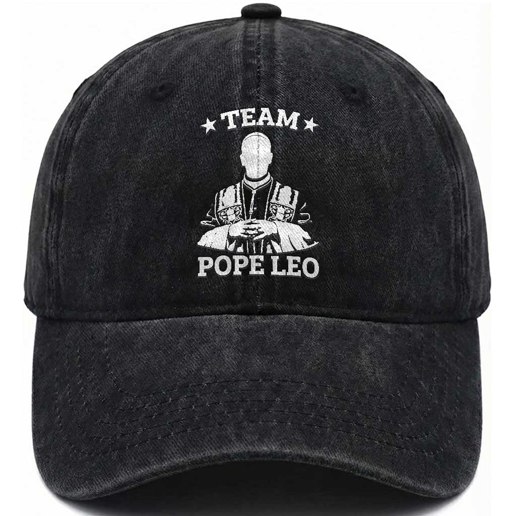 Team Pope Leo XIV Washed Cotton Baseball Cap Vintage Catholic Faith Historical Religious Support TS02 Print Your Wear