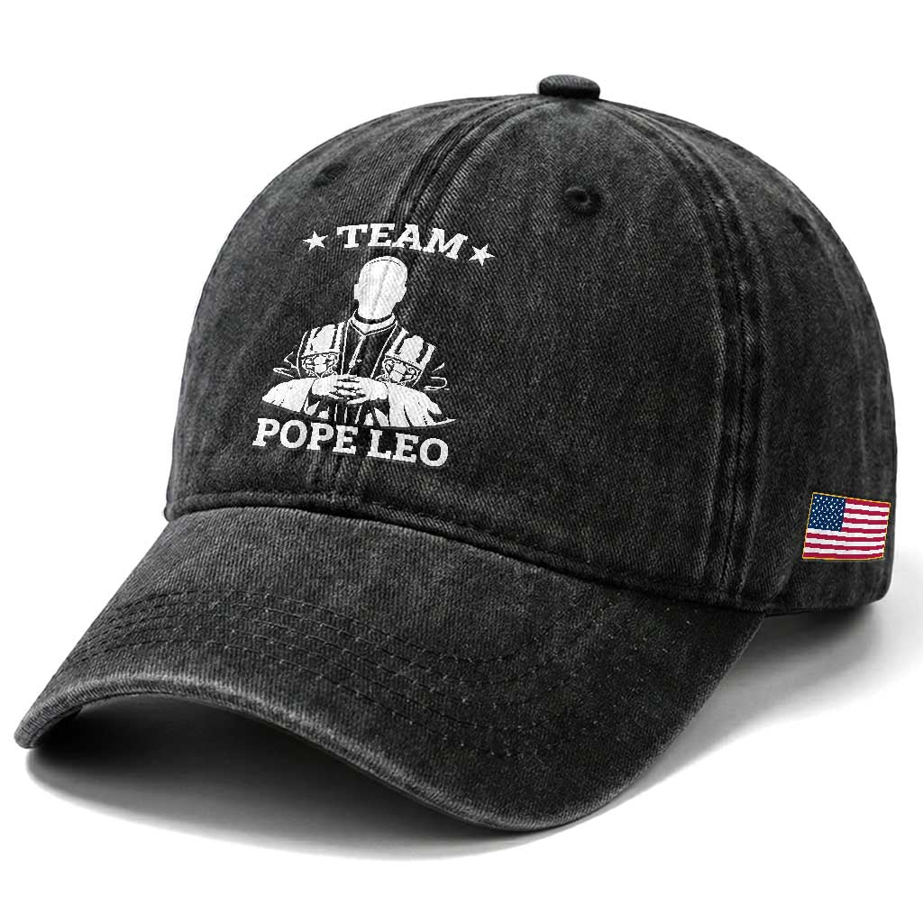 Team Pope Leo XIV Washed Cotton Baseball Cap Vintage Catholic Faith Historical Religious Support TS02 Print Your Wear