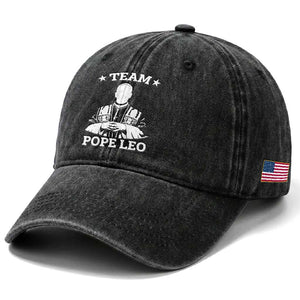 Team Pope Leo XIV Washed Cotton Baseball Cap Vintage Catholic Faith Historical Religious Support TS02 Print Your Wear