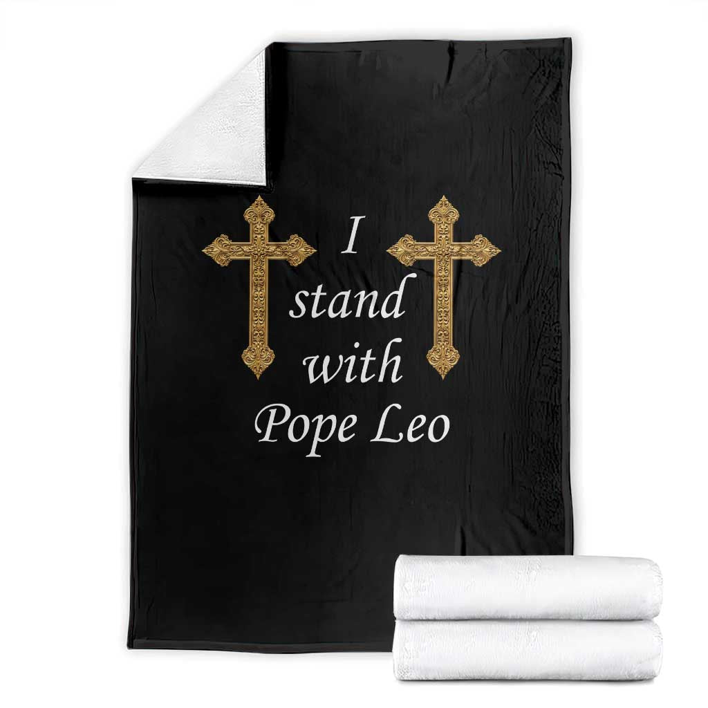 I Stand With Pope Leo Faith Graphic Throw Blanket Catholic Ornate Gold Cross TS02 Black Print Your Wear