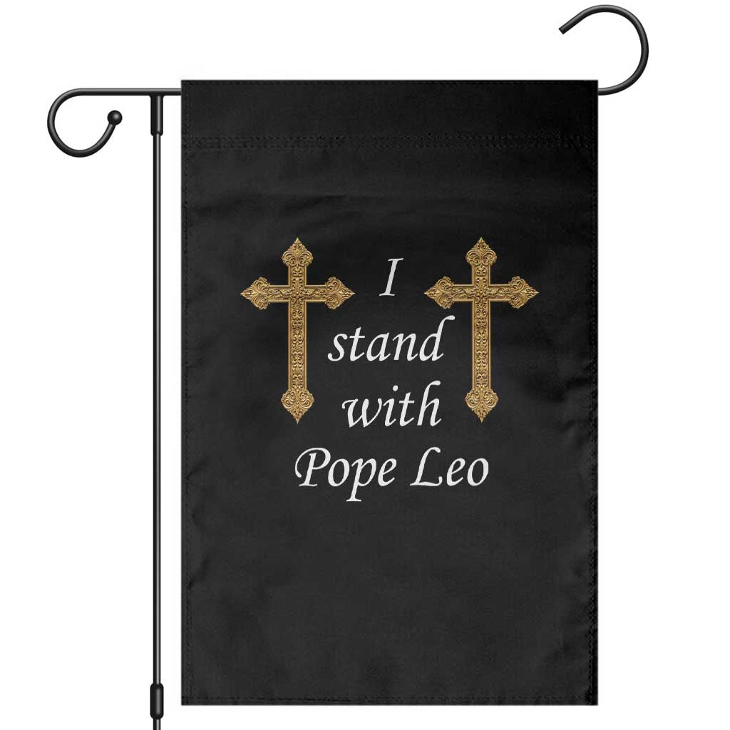I Stand With Pope Leo Faith Graphic Garden Flag Catholic Ornate Gold Cross TS02 Black Print Your Wear