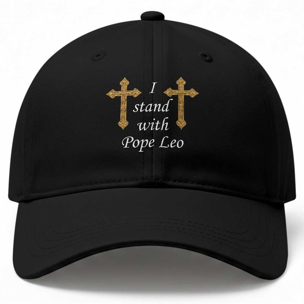 I Stand With Pope Leo Faith Graphic Baseball Cap Catholic Ornate Gold Cross TS02 Print Your Wear